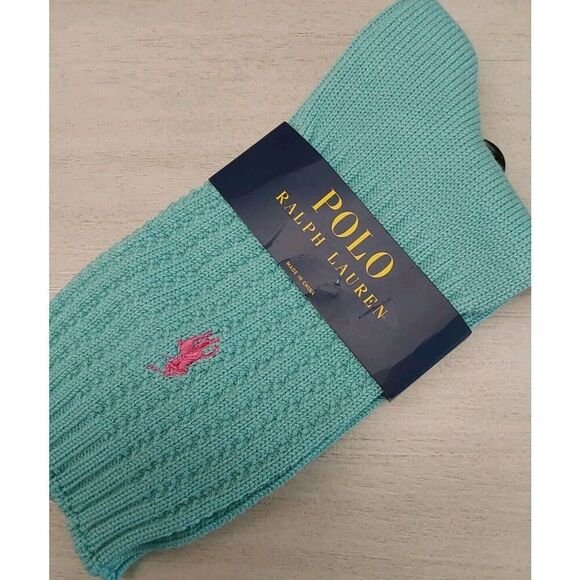 Polo Ralph Lauren Womens Waffle Knit Crew Socks Aqua Blue 1-Pair Size 9-11 - Picture 3 of 4